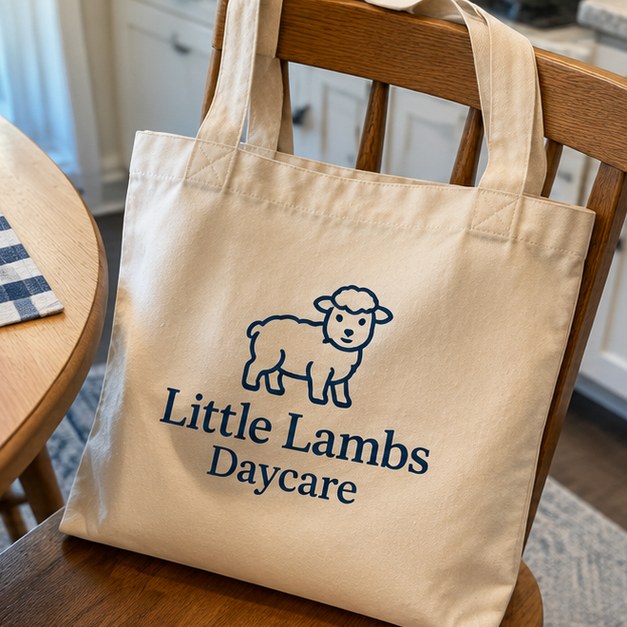 Customer photo of a custom daycare tote bag