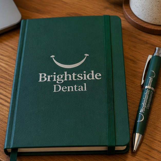 Customer photo of a custom dental office notebook
